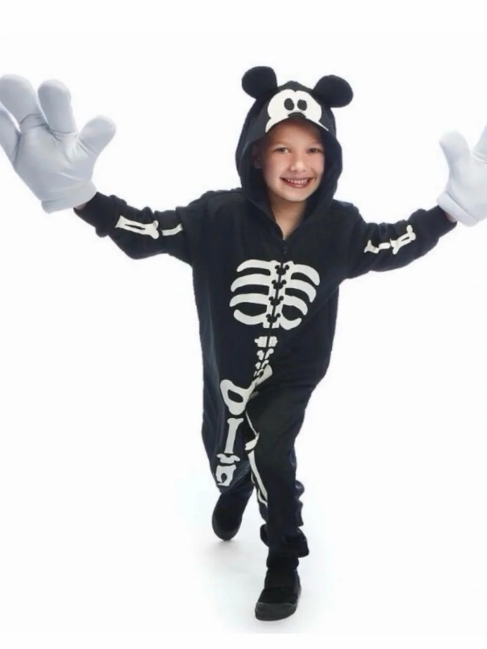 Disney Black Skeleton Character Hooded Jumpsuit with White Bone Print